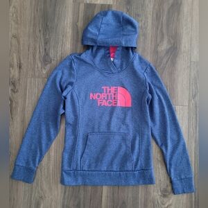The North Face Blue Hoodie with Pink Logo